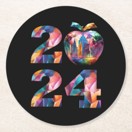 カラフル-2024年パーティー- ラウンドペーパーコースター