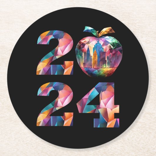 カラフル-2024年パーティー- ラウンドペーパーコースター (正面)