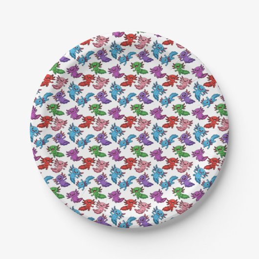 カラフル_Axolotl_Friends_Seamless_Pattern ペーパープレート (正面)