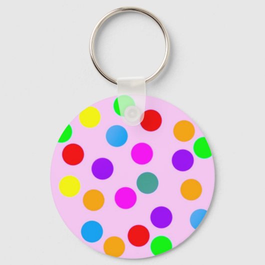 カラフル_dots_on_pink キーホルダー (正面)