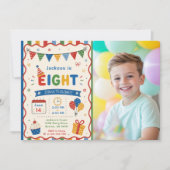 カラフル EIGHT 8歳の誕生日パーティー 招待状 (正面)
