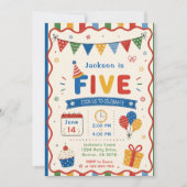 カラフル FIVE 5歳の誕生日パーティー 招待状 (正面)