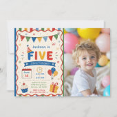 カラフル FIVE 5歳の誕生日パーティー 招待状 (正面)