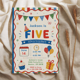 カラフル FIVE 5歳の誕生日パーティー 招待状