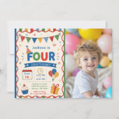 カラフル FOUR 4歳の誕生日パーティー 招待状 (正面)