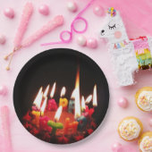 カラフル、LitCの"ハッピーバースデー"の蝋燭、暗室 ペーパープレート (パーティー)