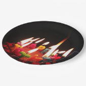 カラフル、LitCの"ハッピーバースデー"の蝋燭、暗室 ペーパープレート (アングル)