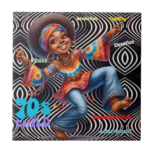 カラフル-meヒッパイシック70sチャイルドセラミックタイル タイル (正面)