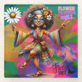 カラフル-meヒッピーのシックなフラワーコースター ガラスコースター