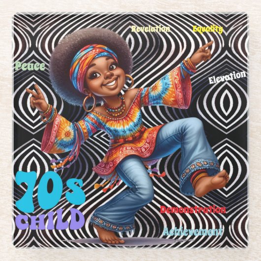 カラフル-Me Hippie Chic 70sチャイルドコースター ガラスコースター (正面)