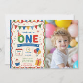 カラフル ONE 1歳の誕生日パーティー 招待状 (正面)