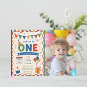 カラフル ONE 1歳の誕生日パーティー 招待状 (スタンド正面)