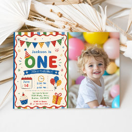 カラフル ONE 1歳の誕生日パーティー 招待状