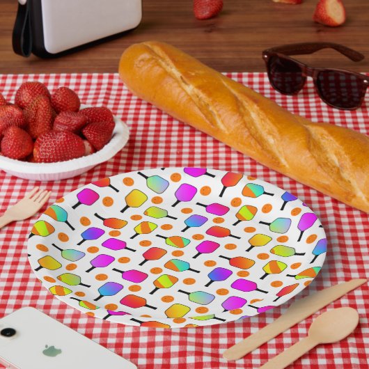 カラフル, Pickleball Paddles, Orange Pickleballs ペーパープレート (ピクニック)