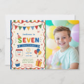 カラフル SEVEN 7歳の誕生日パーティー 招待状 (正面)