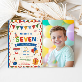 カラフル SEVEN 7歳の誕生日パーティー 招待状