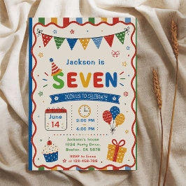 カラフル SEVEN 7歳の誕生日パーティー 招待状