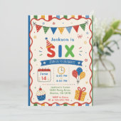 カラフル SIX 6歳の誕生日パーティー 招待状 (スタンド正面)