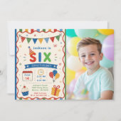 カラフル SIX 6歳の誕生日パーティー 招待状 (正面)