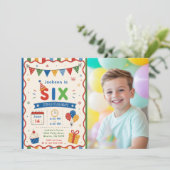 カラフル SIX 6歳の誕生日パーティー 招待状 (スタンド正面)