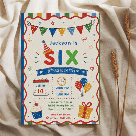 カラフル SIX 6歳の誕生日パーティー 招待状