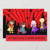 *~* カラフル SUPERHEROS はっきりした子供の誕生日パーティー 招待状 (正面/裏面)