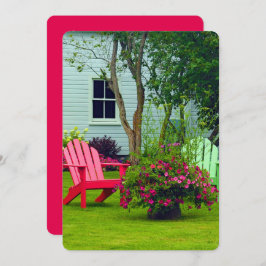 カラフルAdirondack椅子のフローラ写真 招待状