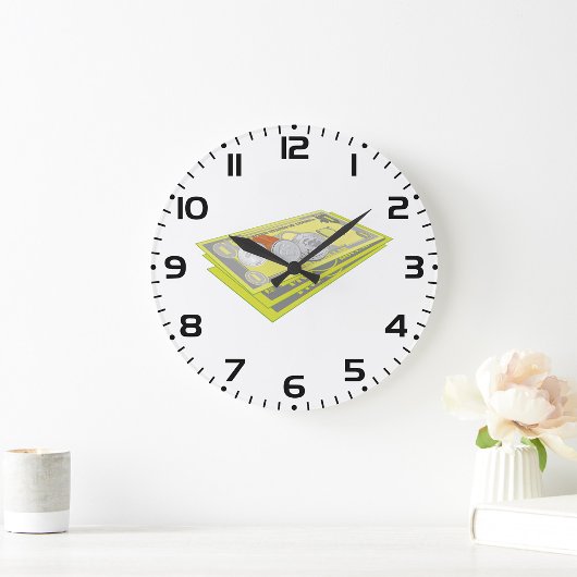 カラフルAmerican Money現金とコイン ラージ壁時計