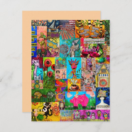 カラフルArt Mixed Mediaあいさつポップ・アートのカード (正面/裏面)