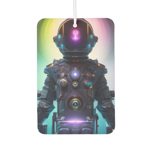 カラフルAtompunk宇宙飛行士デジタルAIアート カーエアーフレッシュナー (正面)