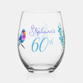 カラフルBirdie Me忘れ Notフローラ60th誕生日 ステムなしワイングラス (正面)