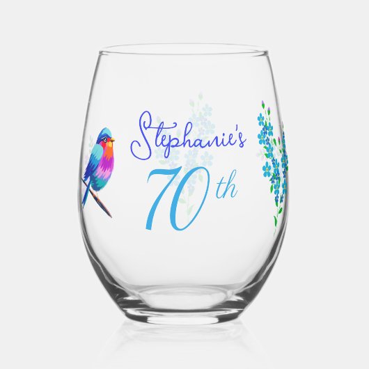 カラフルBirdie Me忘れ Notフローラ70誕生日 ステムなしワイングラス (正面)