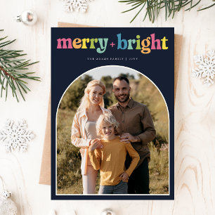 カラフルBrightメリー Archクリスマス家族の写真 シーズンカード