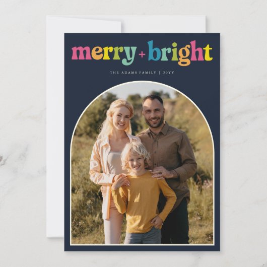 カラフルBrightメリー Archクリスマス家族の写真 シーズンカード (正面)