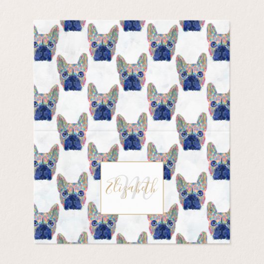 カラフルBulldogフランスのブラシストロークハンド絵を描 名刺 (外部フラット)