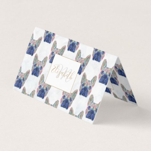 カラフルBulldogフランスのブラシストロークハンド絵を描 名刺 (正面)