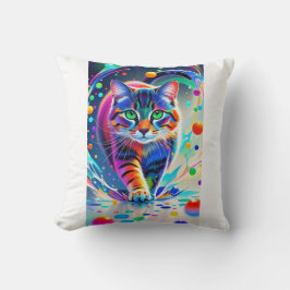 カラフルcat、スプラッシュ絵を描、着色グレーディング クッション
