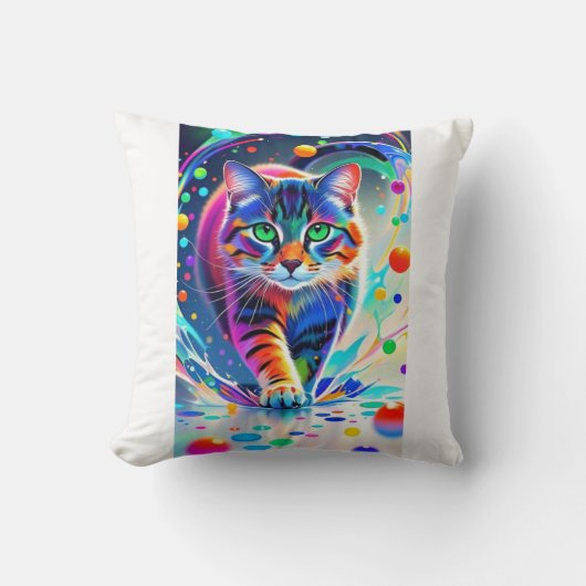 カラフルcat、スプラッシュ絵を描、着色グレーディング クッション (正面)