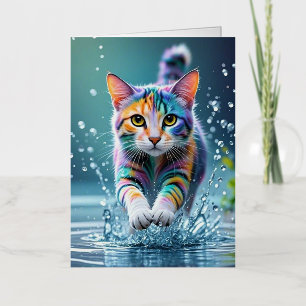 カラフルcat、スプラッシュ絵を描、着色グレーディング 箔グリーティングカード