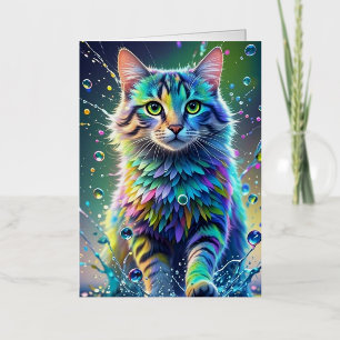 カラフルcat、スプラッシュ絵を描、着色グレーディング 箔グリーティングカード