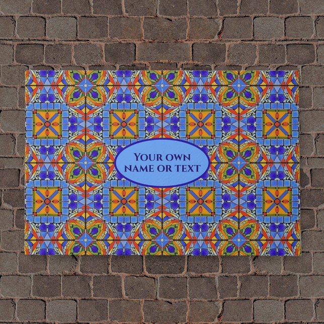カラフルCathedral Mosaic Floor & your text ドアマット (クリエイターアップロード済み)