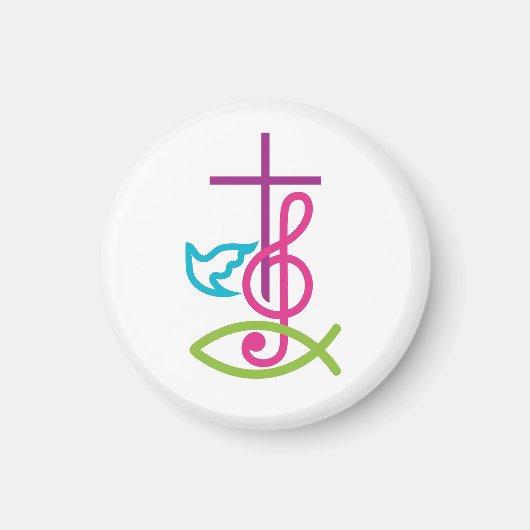 カラフルChristian Cross with Music Note & Fish マグネット (正面)