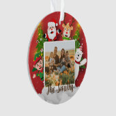 カラフルChristmas Cartoon Santa Photo Add Name オーナメント (正面)