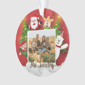 カラフルChristmas Cartoon Santa Photo Add Name オーナメント (正面)