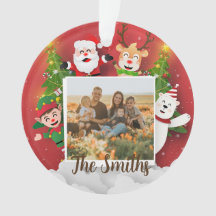 カラフルChristmas Cartoon Santa Photo Add Name