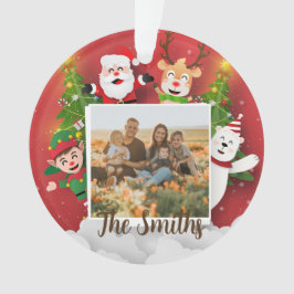 カラフルChristmas Cartoon Santa Photo Add Name オーナメント
