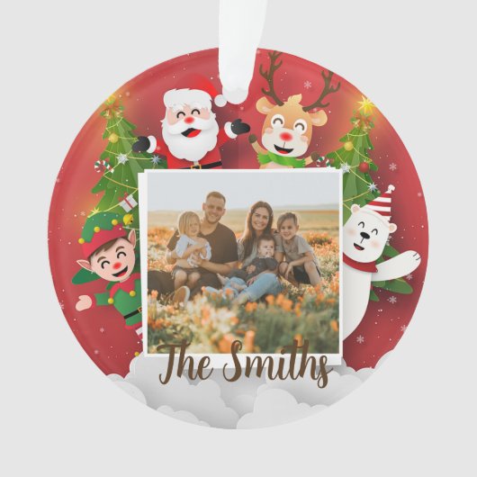 カラフルChristmas Cartoon Santa Photo Add Name オーナメント (正面)