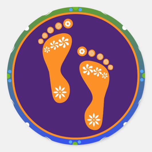 カラフルDiwali Rangoli（フットプリント） ラウンドシール (正面)