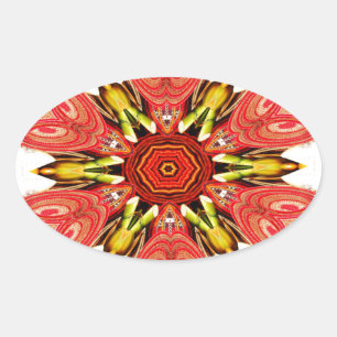 カラフルdoodle floraハートシームレスstar.jpg 楕円形シール