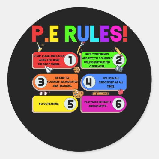 カラフルDoodle P.E.先生体育Ru ラウンドシール (正面)